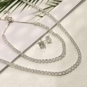 Dainty Tennis Necklace & Bracelet Set | Silver Plated CZ